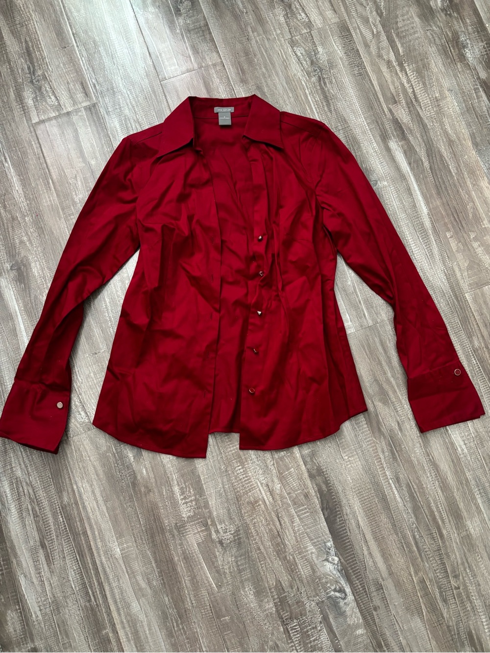 Ann Taylor Deep Red Button-Down Long Sleeve Shirt